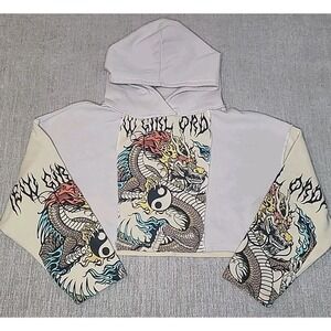 NG Order New Girl Order Cropped Hoodie Yin Yang Dragon Panel Pullover Sweatshirt